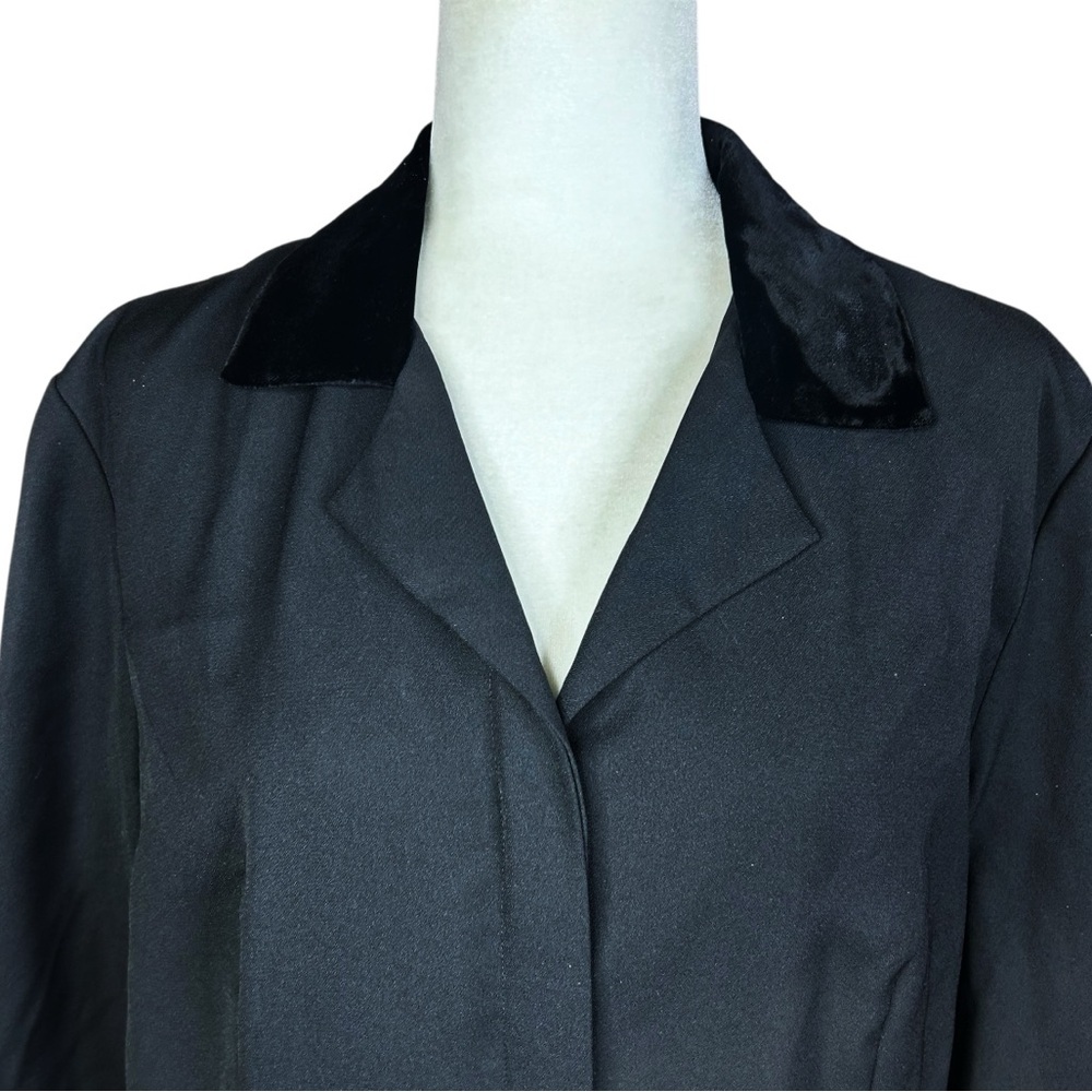 Vintage Talbots Maxi Black Coat Dress 18 Goth Velvet Accents Flaws - Picture 5 of 11